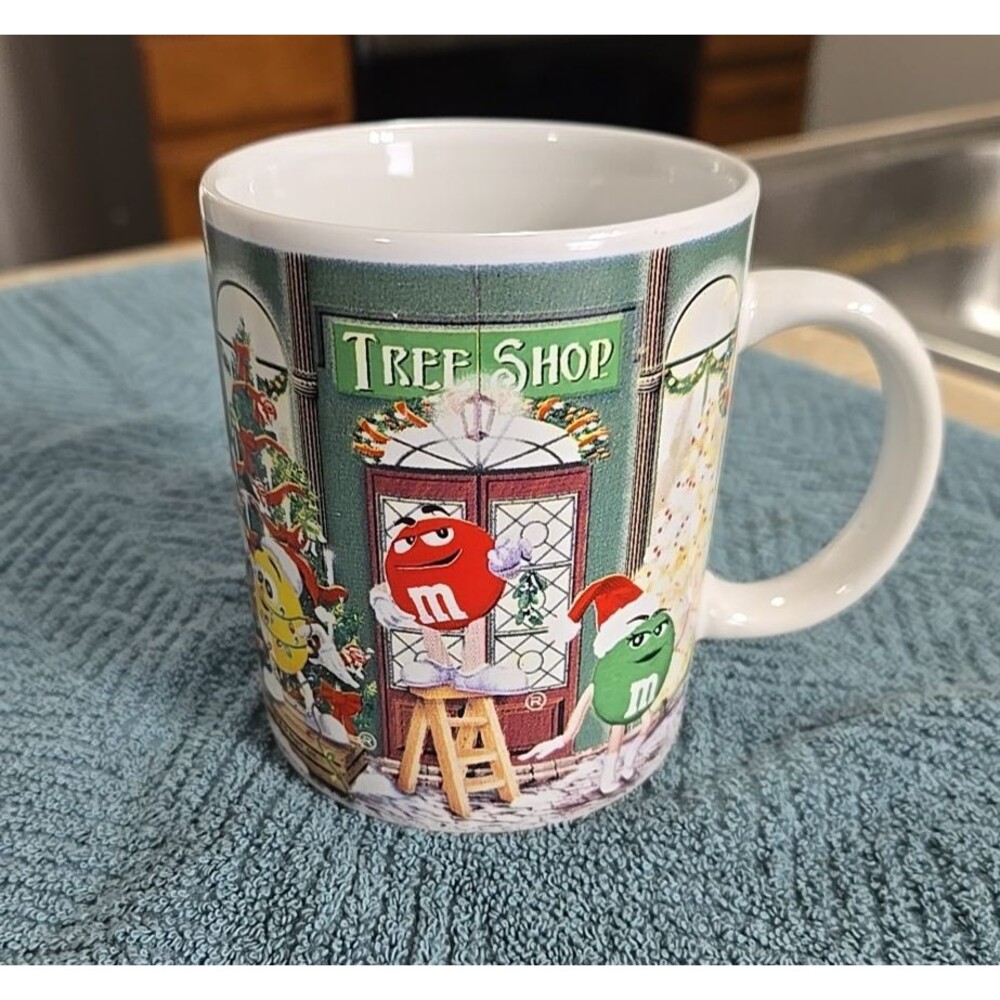 M&M Chocolate Candy Christmas Coffee Mug Xmas Trees Live & Cut Wreaths Tree Shop